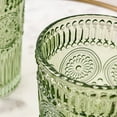 thumbnail image 3 of Vintage Textured Sage Green Striped Drinking Glasses Set of 24, (13 oz) Ribbed Glassware with Flower Design| Cocktail Set, Juice Glass, Water Tumbler, 3 of 8