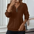 thumbnail image 2 of Quarter Zip Sweater Womens Cable Knit Long Sleeve Ring Zipper Pullover Tops Solid Color Loose Casual Winter Clothes (L, Brown), 2 of 6