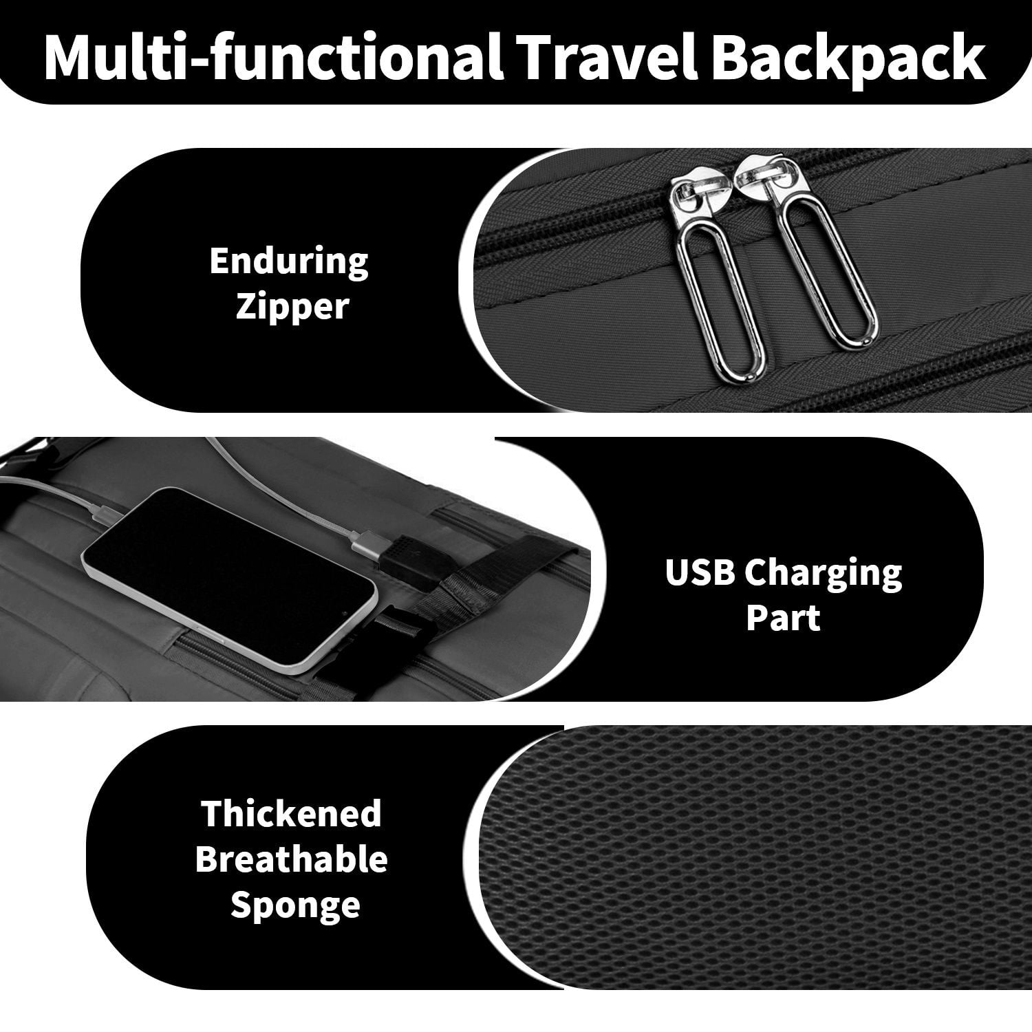 Travel Backpack for Women, 15.6 Inch Laptop Backpack with USB Charging Hole, College Bookbag, Large Capacity Black Computer Backpacks for Work