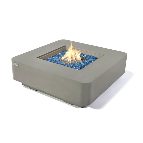 Elementi Plus Lucerne Propane Fire Pit for Outside Outdoor Fire Pit Table Smokeless Firepit Concrete Square Fire Table Patio Heater Fireplace 60000 BTUs - Light Grey, 42.1 x 42.1 Inches