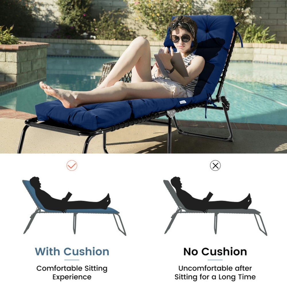Topcobe Outdoor Lounge Chaise Cushion with String Ties for Garden Poolside, Chair Cushions for Outdoor Furniture-Navy