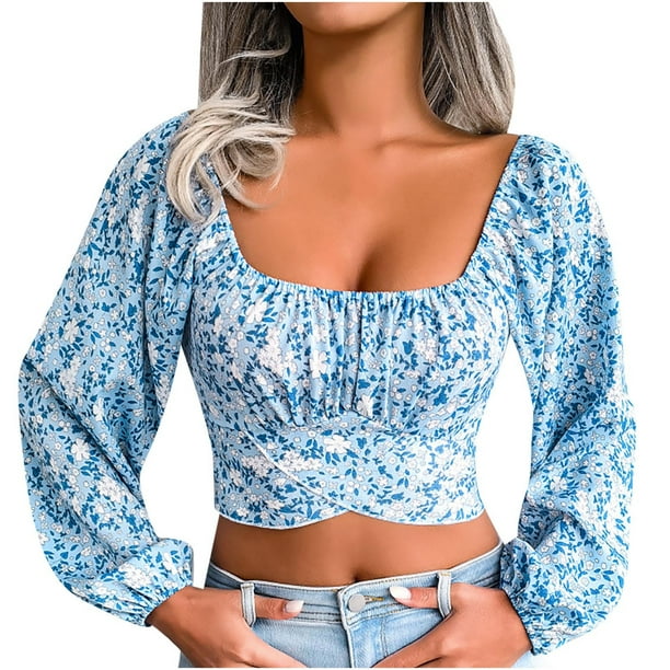 Moda mujer Casual manga larga estampado Floral gasa camisa anudada