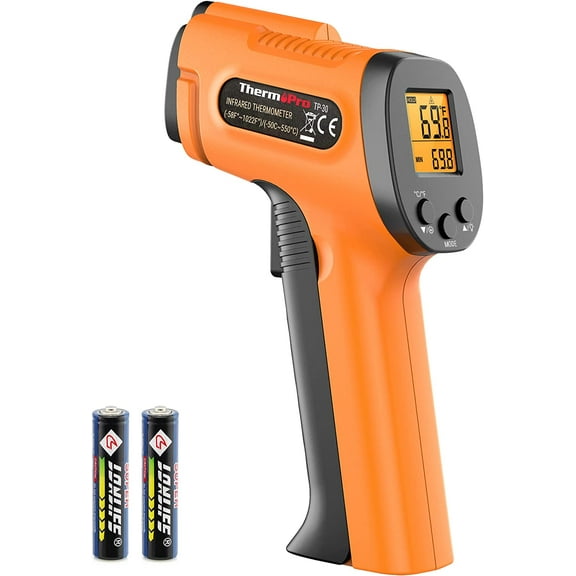 TP30 Infrared Thermometer Gun, Laser Thermometer for Cooking, Pizza Oven, Griddle, Engine, HVAC, Laser Temperature Gun with Adjustable Emissivity & Max Measure -58°F ~1022°F (Not for Human)