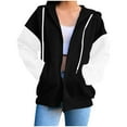 thumbnail image 2 of Wyobmus Women's Zip Up Hoodies Casual Y2K Color Blocked Sweatshirts Long Sleeve Drawstring Hooded Sweatshirts Fall Track Jackets with Pockets A-Black, 2 of 6