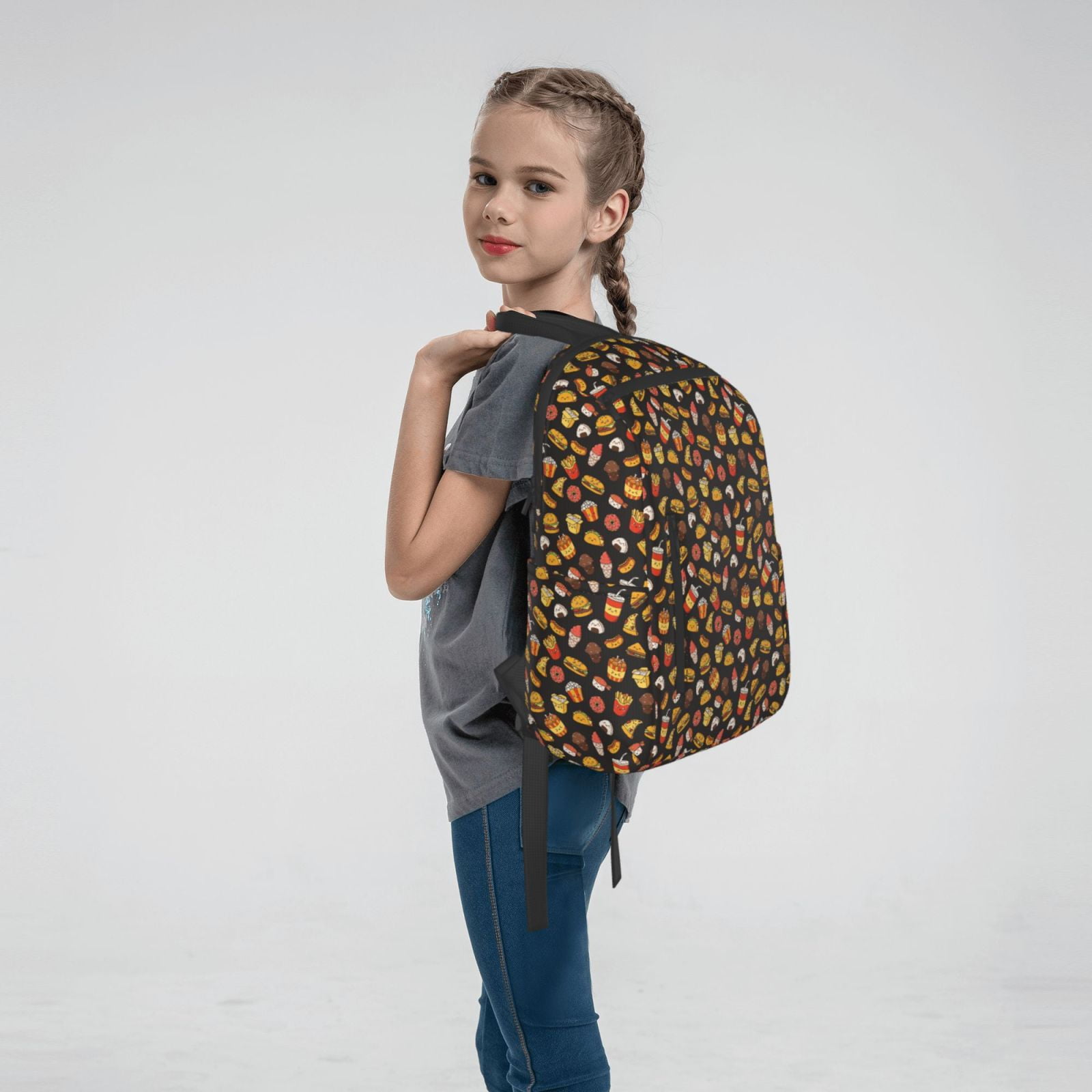Defioc Burger Fries Pattern Travel Laptop Backpack,Lightweight Backpack Travel Hiking Daypack Backpack Work Bag for Men Women