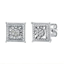 1/10 Ctw Square Natural Diamond Stud Earrings set in 925 Sterling Silver
