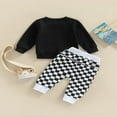 thumbnail image 4 of Newborn Boy 2Pcs Outfits  Letter Pattern Long Sleeve  Neck Tops + Checkerboard Printed Loose Fit Trousers, 4 of 7