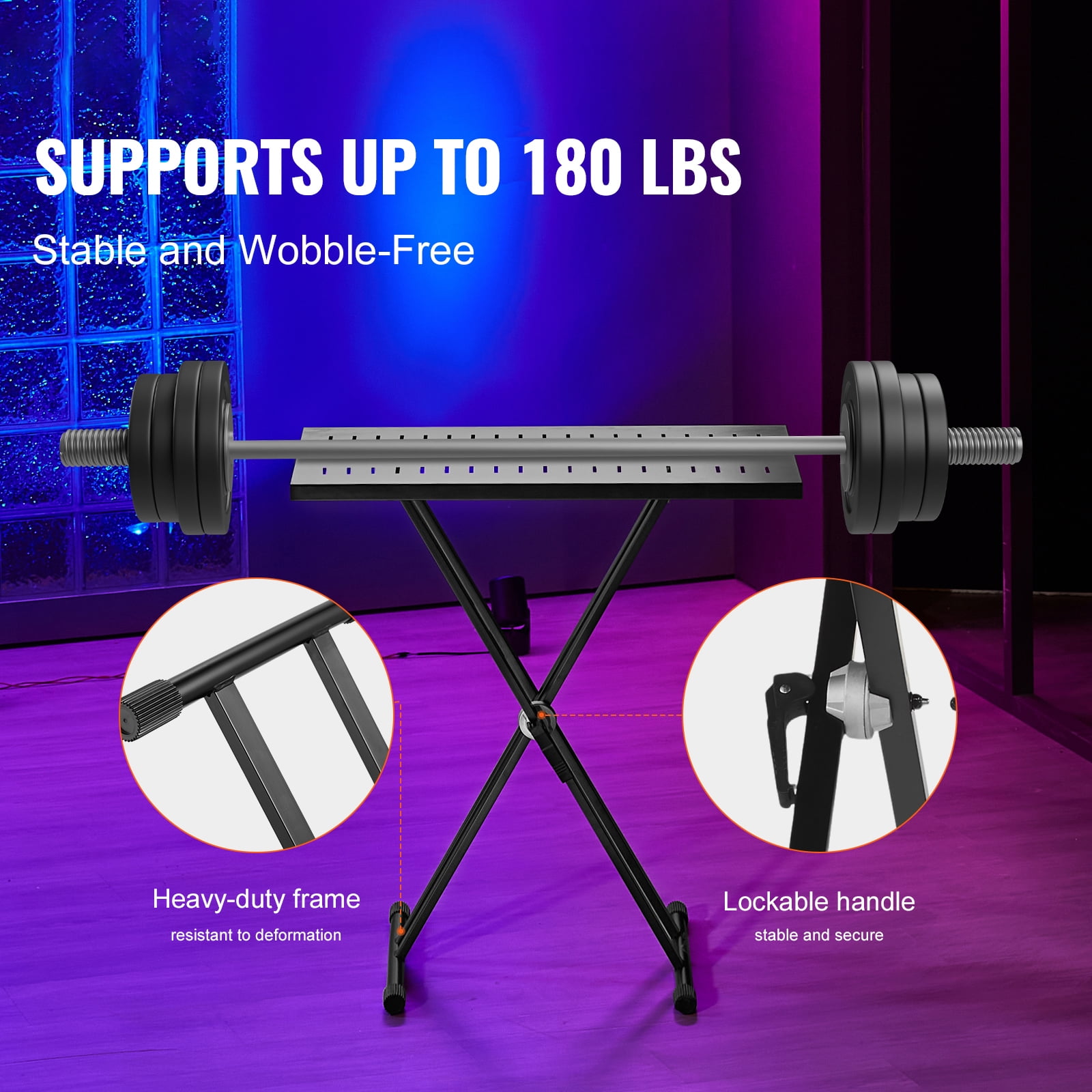 KFFKFF DJ Booth, 32" x 20" Compact DJ and Laptop Stand, Portable and Adjustable Height Music Station, Foldable Double-X Keyboard Support & Surface, Ideal for Audio Mixing