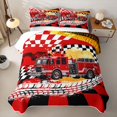 thumbnail image 2 of Castle Fairy Bold Fire Truck Quilt King,Bright Engine Graphic King Coverlet Set for Bedroom,Red, 2 of 7