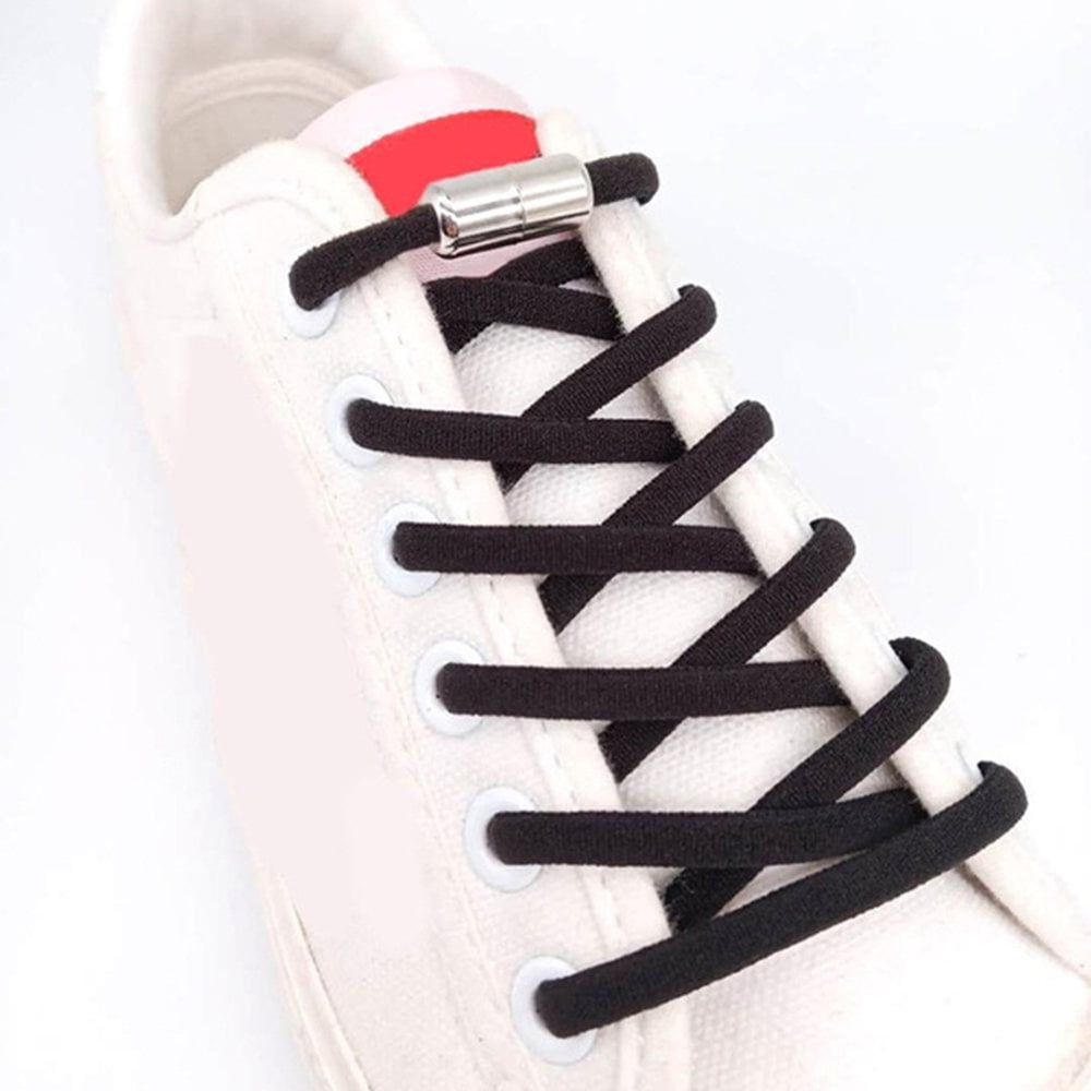 1/2Pairs Kids Adult Sneakers Elastic Shoelaces Metal Capsule Button Lazy No Tie
