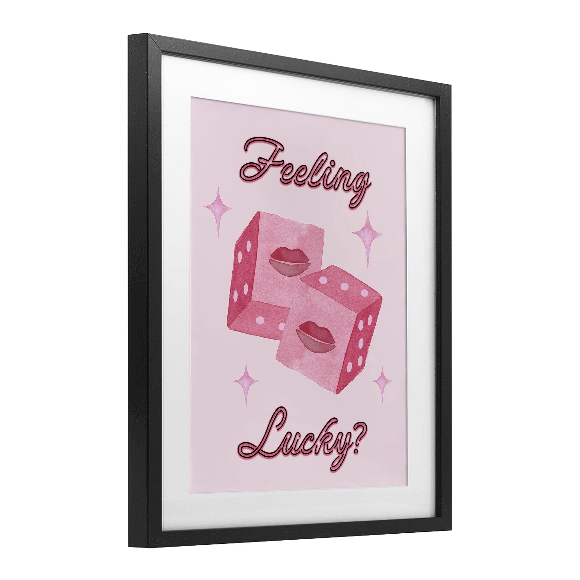 Feeling Lucky? Dice Black Framed Print Under Glass, design by Nina Jacobs