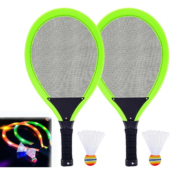 RuWeoMaa LED Badminton Racket Set: Led Light-Up Badminton Set Includes 2PCS Light-Up Badminton Rackets & Shuttlecocks, Family Entertainment Outdoor & Indoor Training Activities Sport