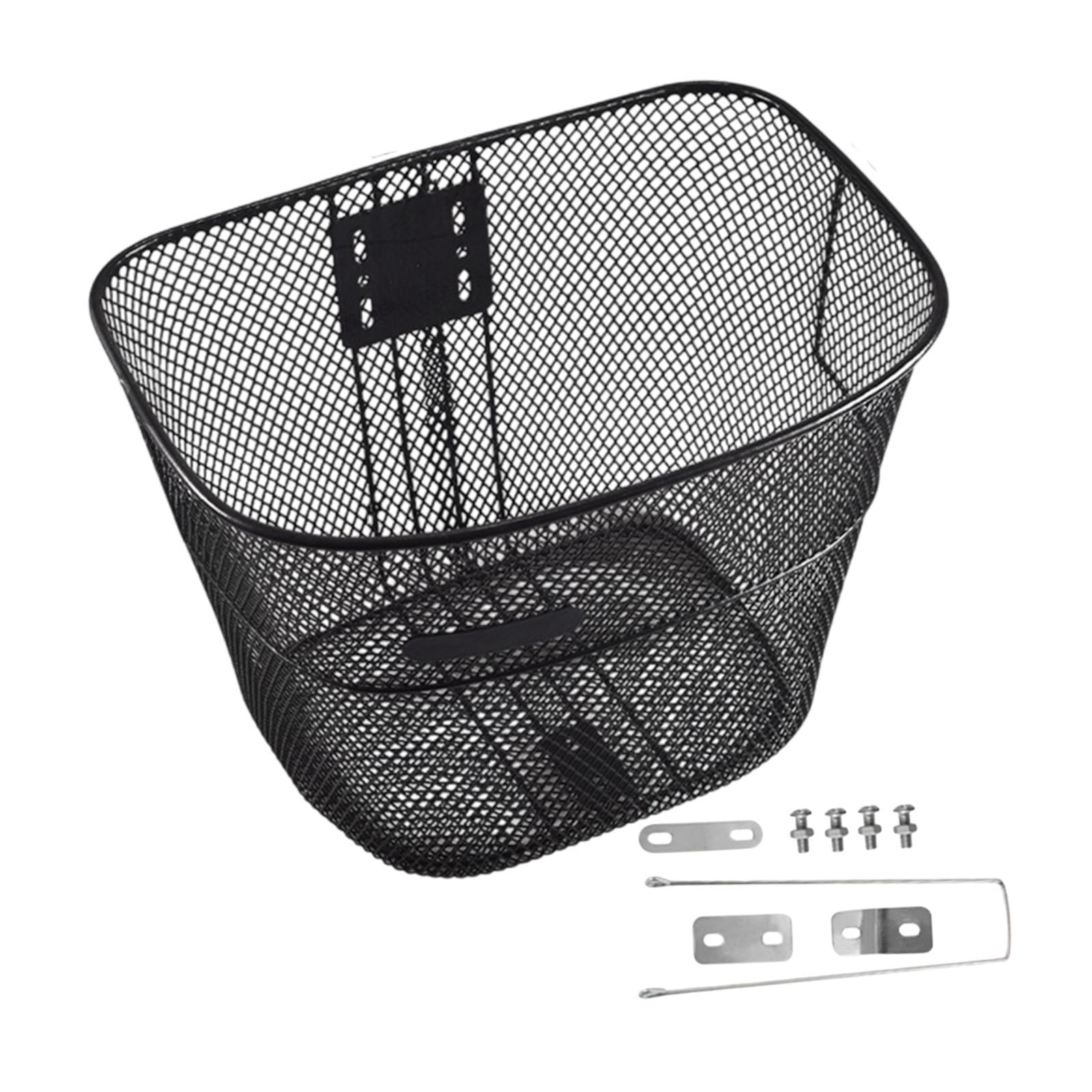 lacooooppia Bike Front Basket Metal Wire Cycling Accessory Black Universal Heavy Duty Basket Cargo Basket for Mountain Road Bikes L with Long Brace