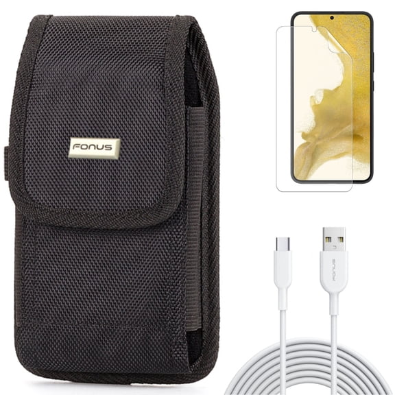 6ft USB-C Cable & Matte Screen Protector & Case Belt Clip for Samsung Galaxy S22 (6.1") - Type-C Fast Charger & TPU Film Anti-Glare & Rugged Holster Accessory Bundle