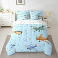 thumbnail image 2 of Feelyou Plane Aircraft Print Bedding Comforter Set 7pcs for Kids, Blue Stars Galaxy Queen Bedding Sets, Cartoon Airplane Reversible Queen Sheet Sets, Ultra Soft Bedroom Decor, 2 of 8
