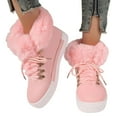 thumbnail image 4 of Dasayo Ankle Boots Women Furry Pink Hiking Flat Heel Winter Faux Leather Lace up Shoes Ladies Shoes 37, 4 of 4