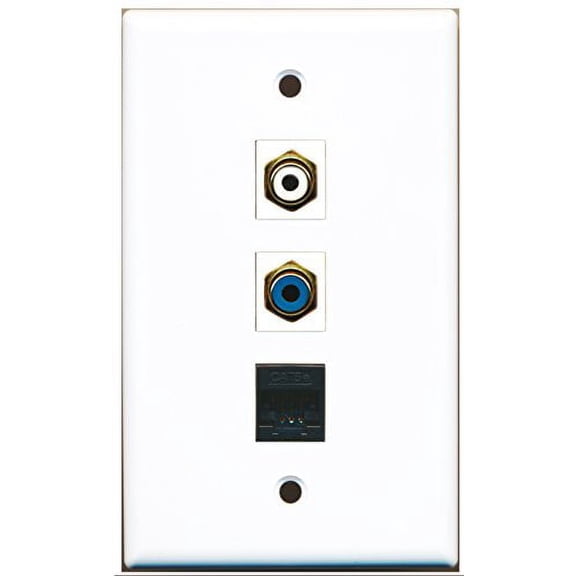 RiteAV - 1 Port RCA White and 1 Port RCA Blue and 1 Port Cat5e Ethernet Black Wall Plate