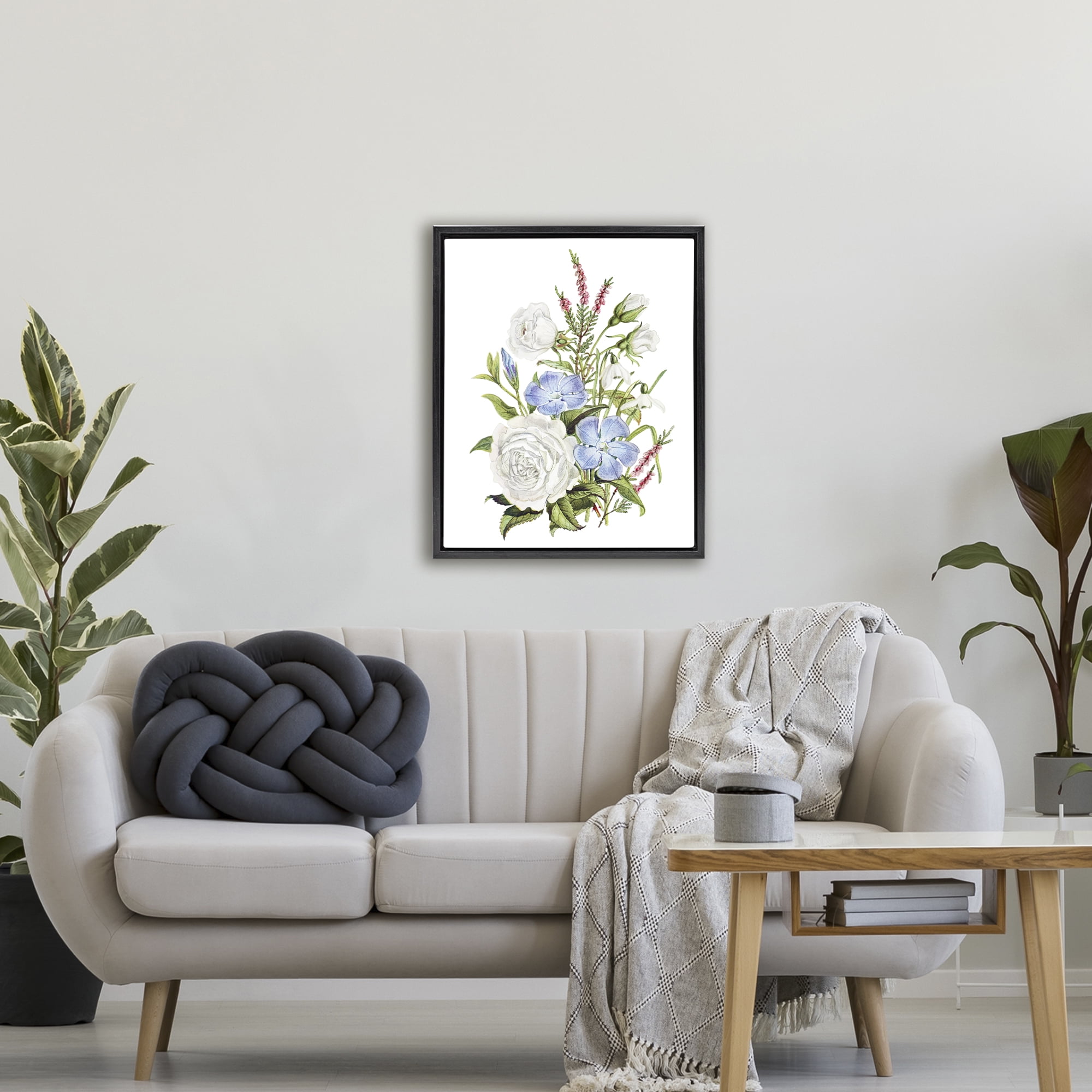 Bountiful Floral Bouquet Black Framed Floater Canvas Wall Art, design by Lettered and Lined