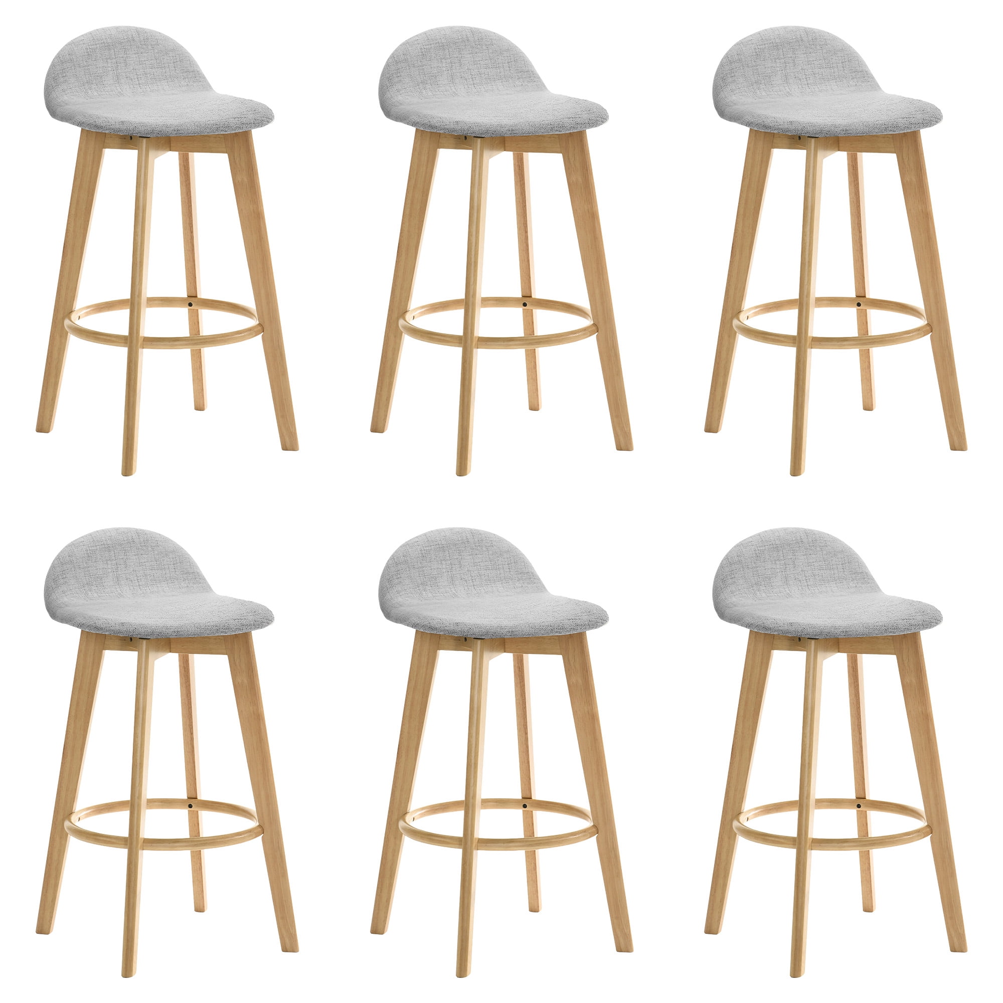 Vera Upholstered Wood Counter Height Barstool in Natural Finish with Stone Gray Seat - Set of 6