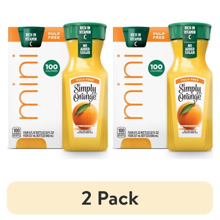 (2 pack) Simply Orange Pulp-Free Orange Juice Bottles, 8 fl oz, 4 Pack