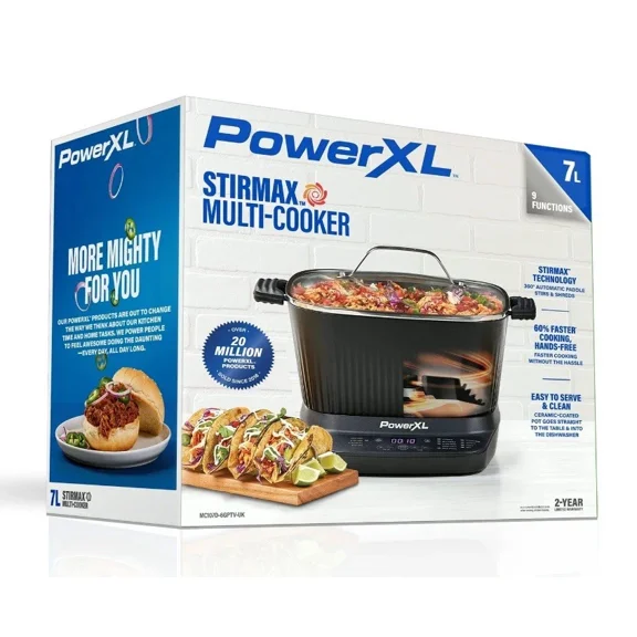 PowerXL StirMax Multi-Cooker Slow Cooker 7.5 qt Hands-Free Cooking Black