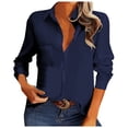 thumbnail image 2 of QLEICOM Blouses for Women Casual V Neck Solid Color Womens Long Sleeve Button Down Tops Cotton Shirts, Summer Career Blouses & Button-Down Shirts, Cardigan Tops S-2XL, 2 of 6