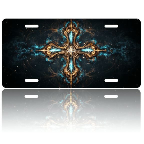 1 Pcs License Plate Covers & Frames, Abstract Glowing Cross For Decorative Front, Aluminum License Plate Covers & Frames Cover For Men Women, 12" X 6"