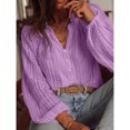 thumbnail image 3 of Women's V-Neck Lace Crochet Blouse, Hollow Long Sleeve Button-Front Top, 3 of 5