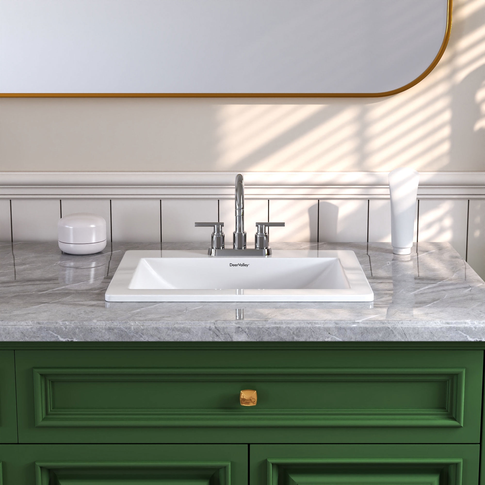 DeerValley DV-1DS0122 21" x 18" White Rectangle Vitreous China Drop In Bathroom Sink With Overflow