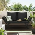 thumbnail image 3 of CRXX Outdoor Convertible Sofa, Woven Rattan Patio Furniture Sunbed with Adjustable Armrests, Removable Cushions and Pillows for Patio, Porch, Pool (Black Lounger & Black Pillowcase), 3 of 8
