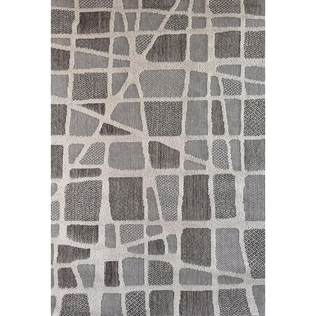 Rug Branch Hogar Abstract Indoor Outdoor Area Rug, Grey Cream, Modern - Living Room, Bedroom, Dining Room, and Kitchen