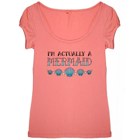 Halloween I'm Actually a Mermaid Womens Scoop Neck T Shirt Coral X-LG