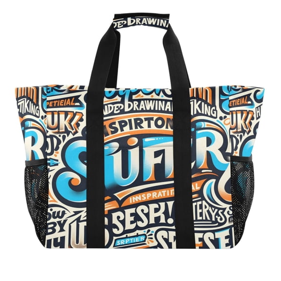 Gorgeous Superbe Surfer Poster Reusable Grocery Bags with Handle Side Pocket Waterproof Shopping Portable Tote