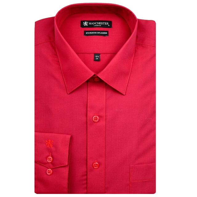 Manchester Camisa de Vestir Regular Fit Rojo, 15.5" Cuello 35" Manga Manchester 5004W