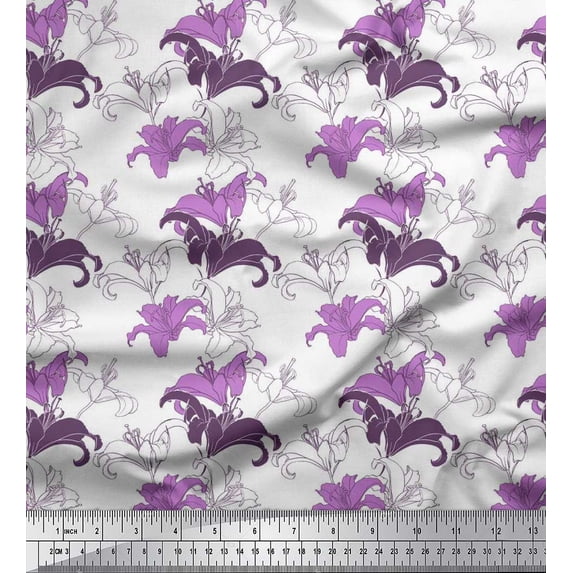 Soimoi Cotton Duck Fabric Lilies Floral Print Fabric by Yard 42 Inch Wide