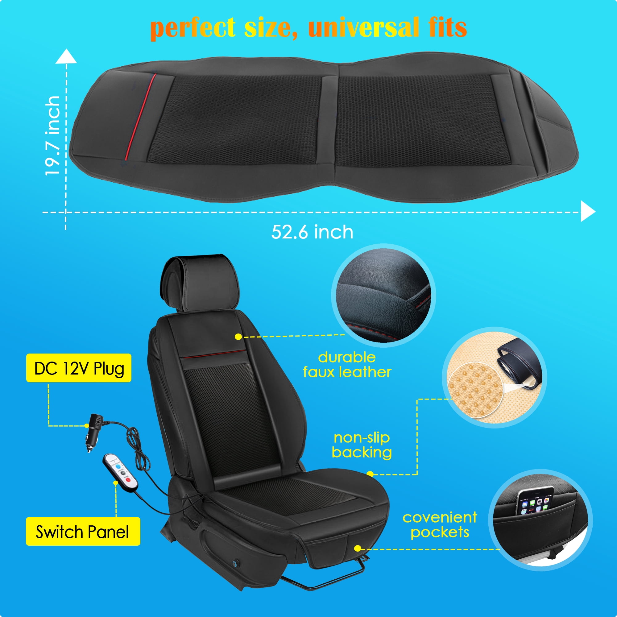 Practisol 12V Cooling and Heated Car Seat Cover Cooling Car Seat Cushion Ventilated Seat Heater Cooler Massage Seat Cushion with Heat Winter Summer Use