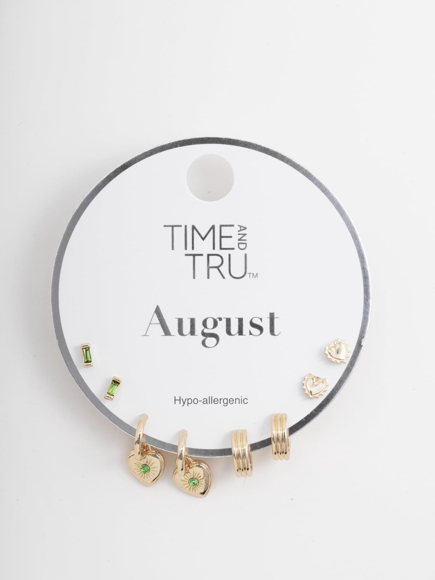 Time and Tru Women's Goldtone Birthstone Earring Set, 4 Pairs,August