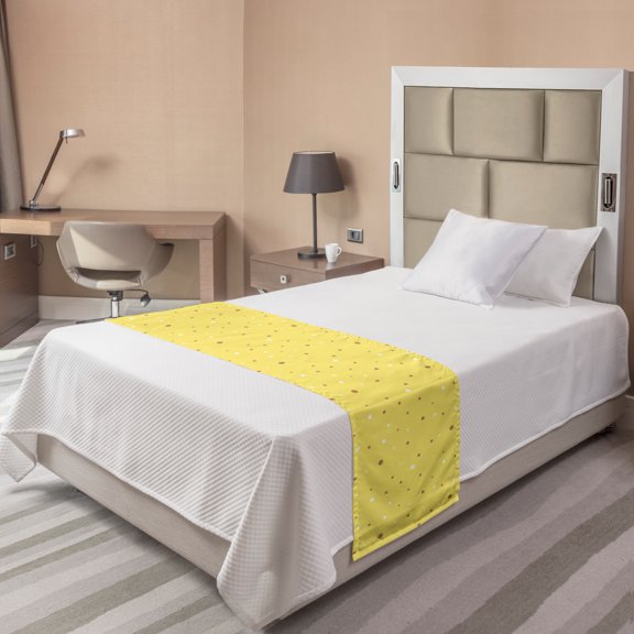 Yellow Polka Dot Bed Runner, Layout of Big and Small Spots in Vivid Shades, Decorative Accent Bedding Scarf for Hotels Homes and Guestrooms, Twin, Pastel Yellow Pale Brown, by Ambesonne