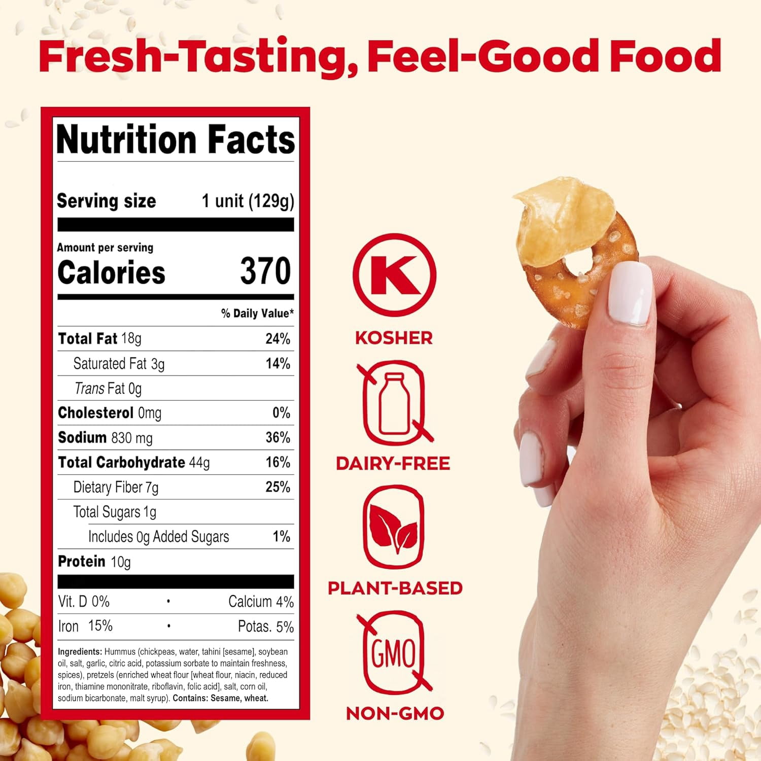 Sabra Smart Snackers Classic Fresh Hummus Dip with Pretzels, Non-GMO, Gluten Free, Vegan On-the-Go Hummus, 4.56oz Cup (1 Count)