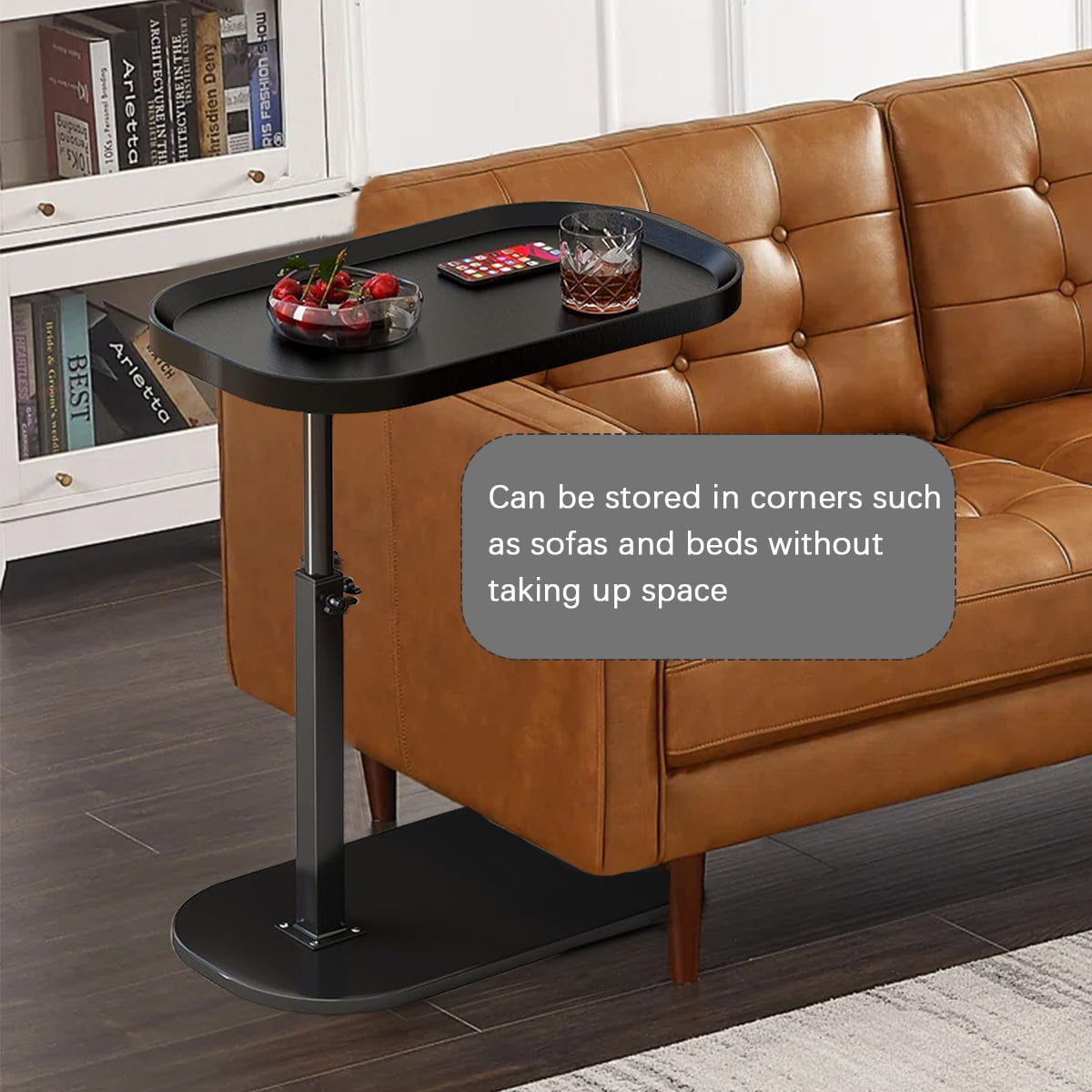 MONEHANE C-Shaped End Table, 360° Rotating Adjustable Height Couch Side Tables for Sofa / Bed / Bathtub, Black