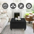 thumbnail image 6 of Large Square Storage Ottoman Coffee Table with Rubber Wood Legs, Button Tufted Upholstered PU Leather Foot Stool Oversized Ottoman Foot Rest for Sofa  Living Room Bedroom, Black, 6 of 9