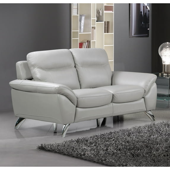 Cortesi Home Contemporary Monaco Genuine Leather Loveseat, Light Grey 60"