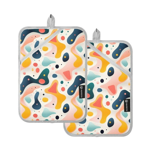 ALAZA Pink and Blue Pot Holders Set of 2 Heat Resistant Kitchen Oven Mitts