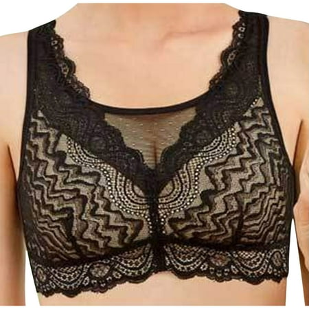 Gnurob Womens Push Up Bra Lace Plus Size Brassiere Wireless Bralette Widen Band Bras Lightly Lined Cups Bralettes Comfort Breathable lingerie for Ladies Clearance Saving Black XX-Large