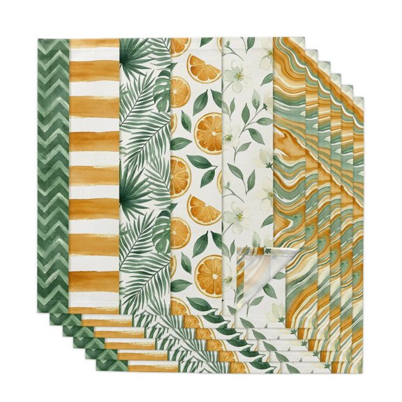 Cloth Napkins Set of 6 - 20x20 Inches, Yellow Lemons Washable Reusable Table Napkins, Summer Botanical Green Leaves Fruits Striped Soft & Absortbent Dining Napkin for Party Wedding Hotel Restaurant