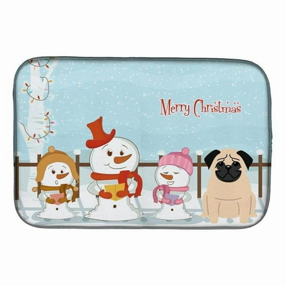 Merry Christmas Carolers Pug Fawn Dish Drying Mat