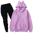 thumbnail image 4 of Ulitacool Girls Outfits Round Neck Solid Color Long Sleeve Tracksuit Hoodie Pants Retro Little Girls Clothing 6-7 Years Purple, 4 of 4
