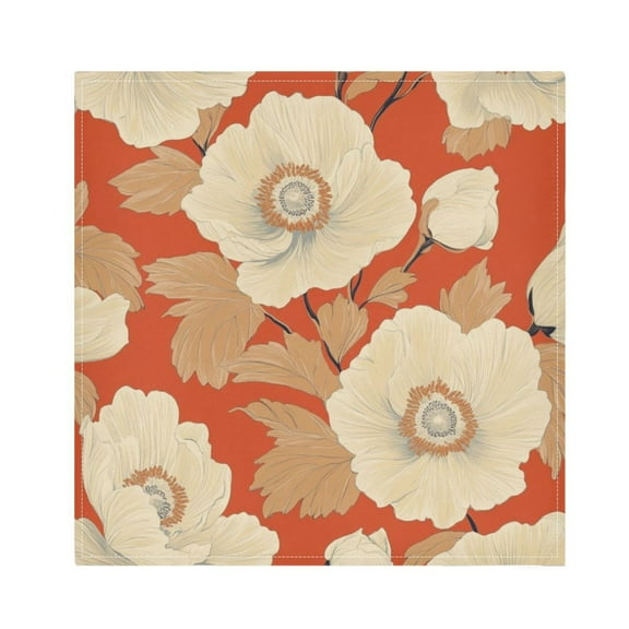 Qxltty White Flowers Orange Pattern Napkins 20×20in Perfect for Parties Dinners Weddings Cocktail Housewarming Cloth Napkins Set of 6