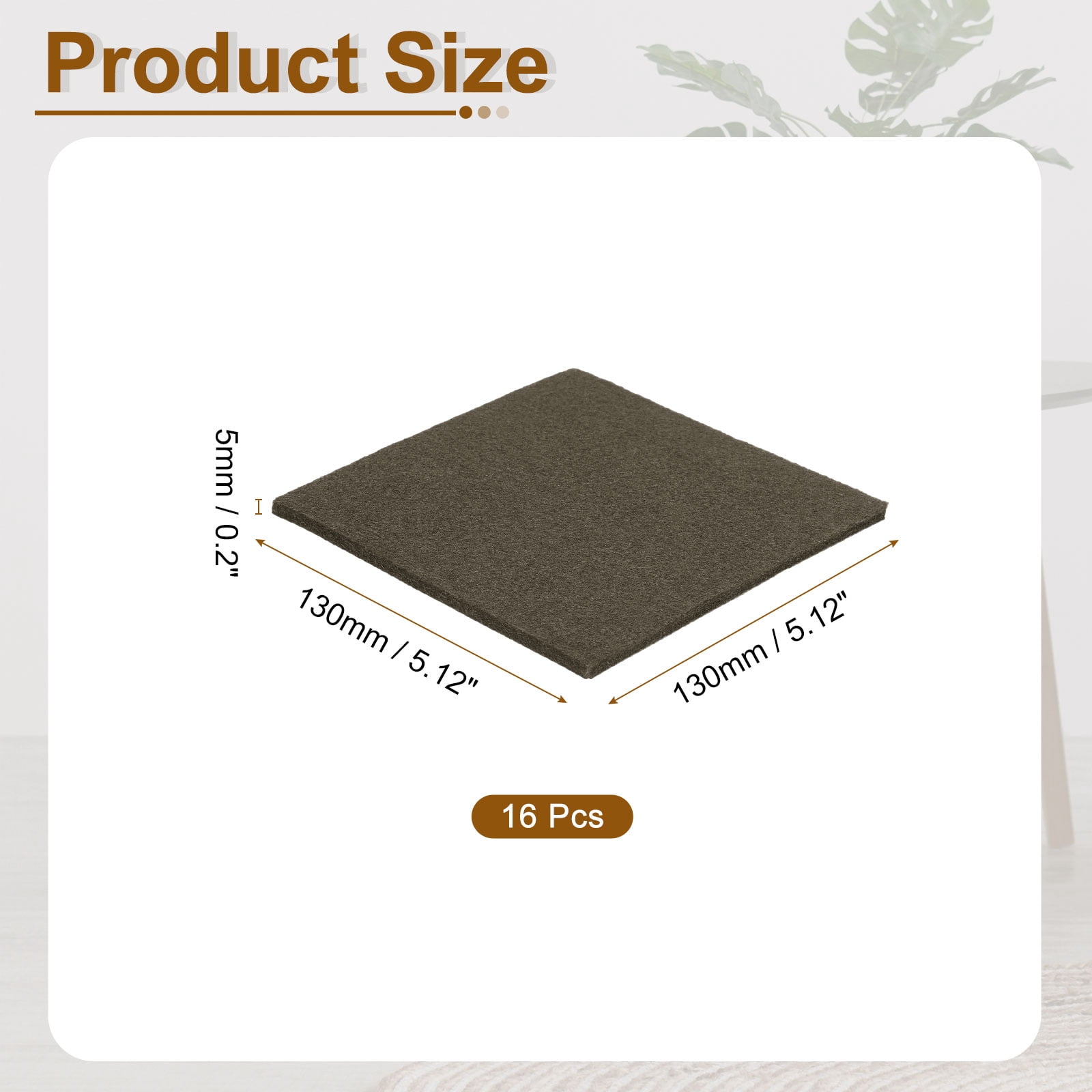 Felt Furniture Pads, 16Pack 5.12" x 5.12" Adhesive Backed Felt Non-slip Anti-scratch Chair Leg Protectors for Protecting Hardwood Floor, Brown