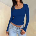 thumbnail image 2 of LISTHA Long Sleeve Shirts for Women Y2k Crop Tops Square Neck 2025 Basic Clothes Slim Fit T Shirts #1Dark Blue S, 2 of 6